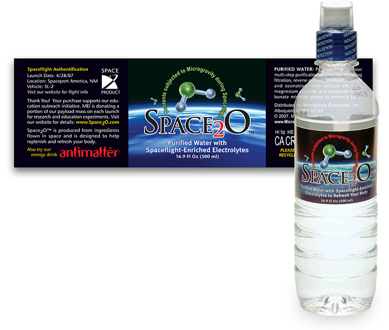 Packaging: “Space2O” Water Beverage Label