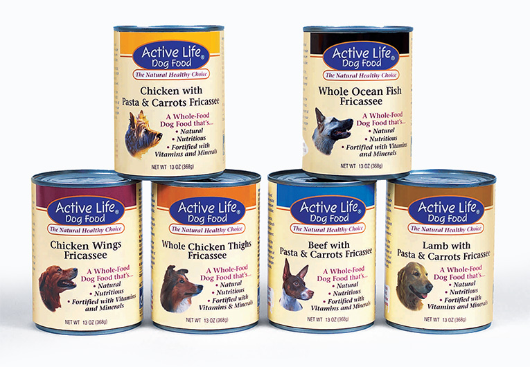 Packaging: “Active Life” Dog Food Can Labels