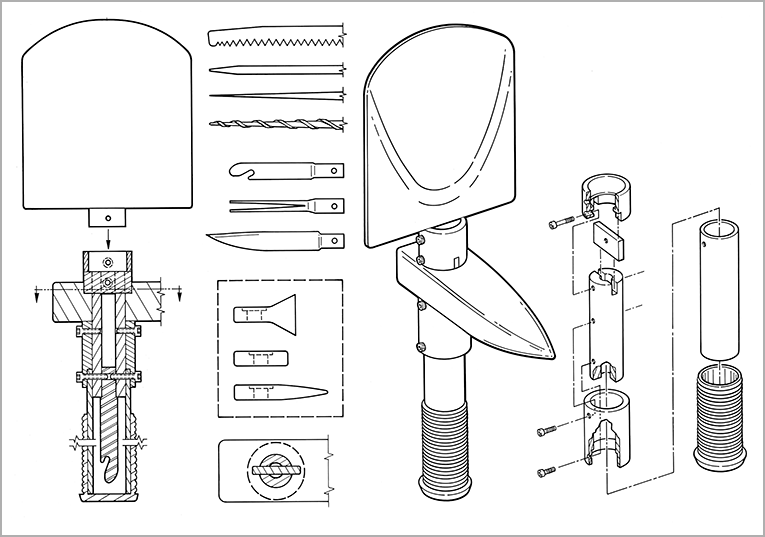 Line Art: Exploded View – Folding Shovel