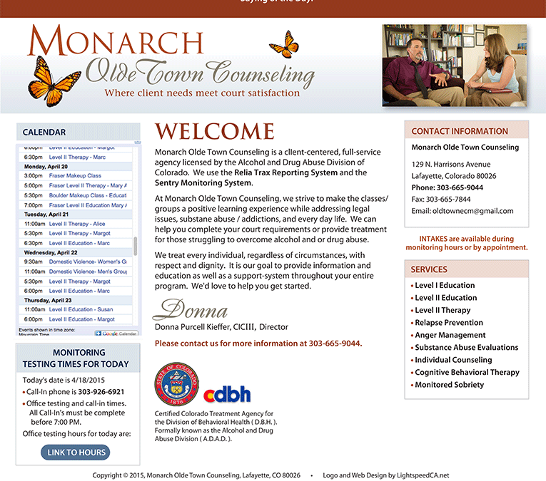 Web Design: “Monarch Olde Town Counseling / Addiction Recovery”